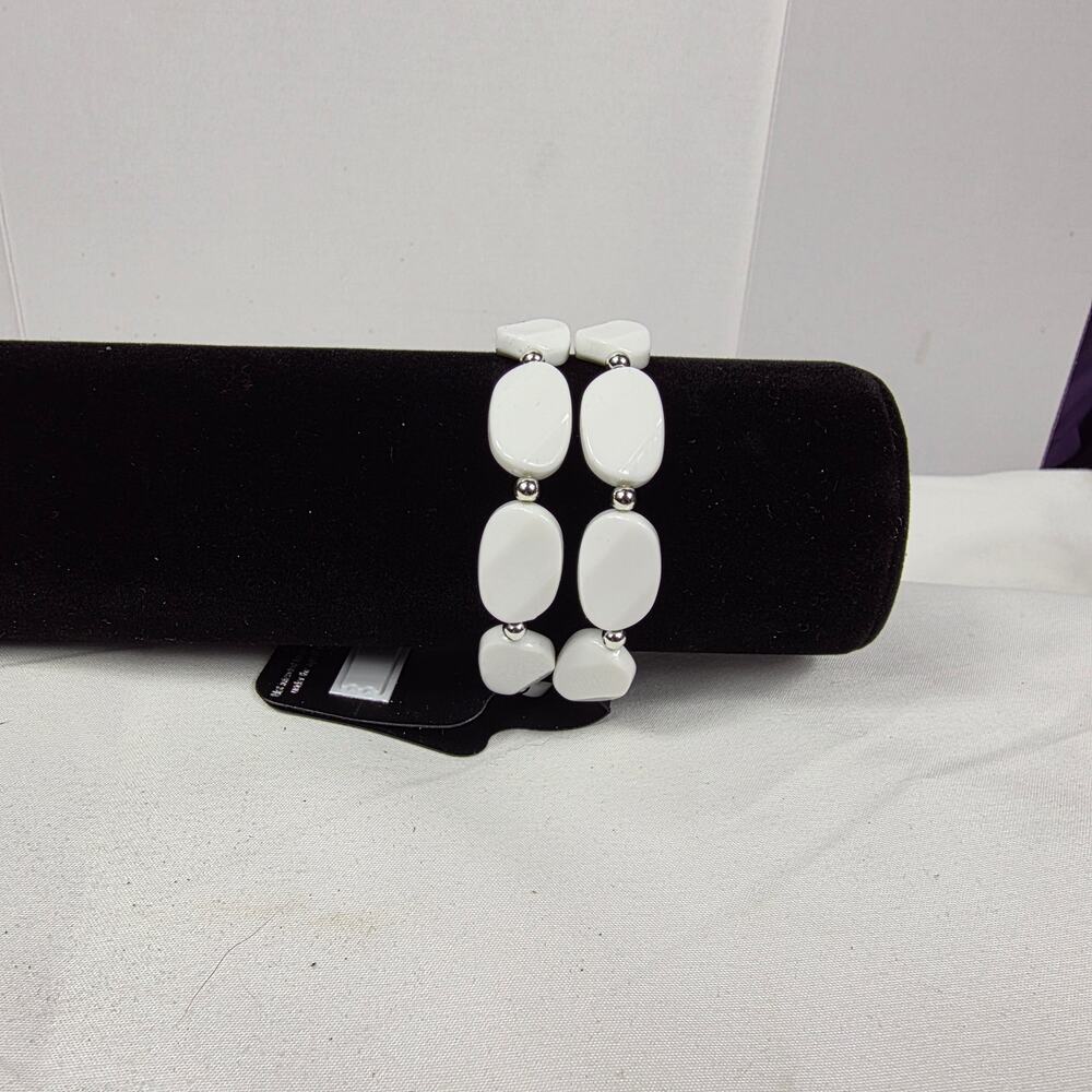 a white beaded stretch bracelet brand RSVP